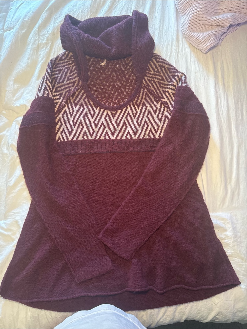 Free People Maroon Patterned Sweater With Hood
